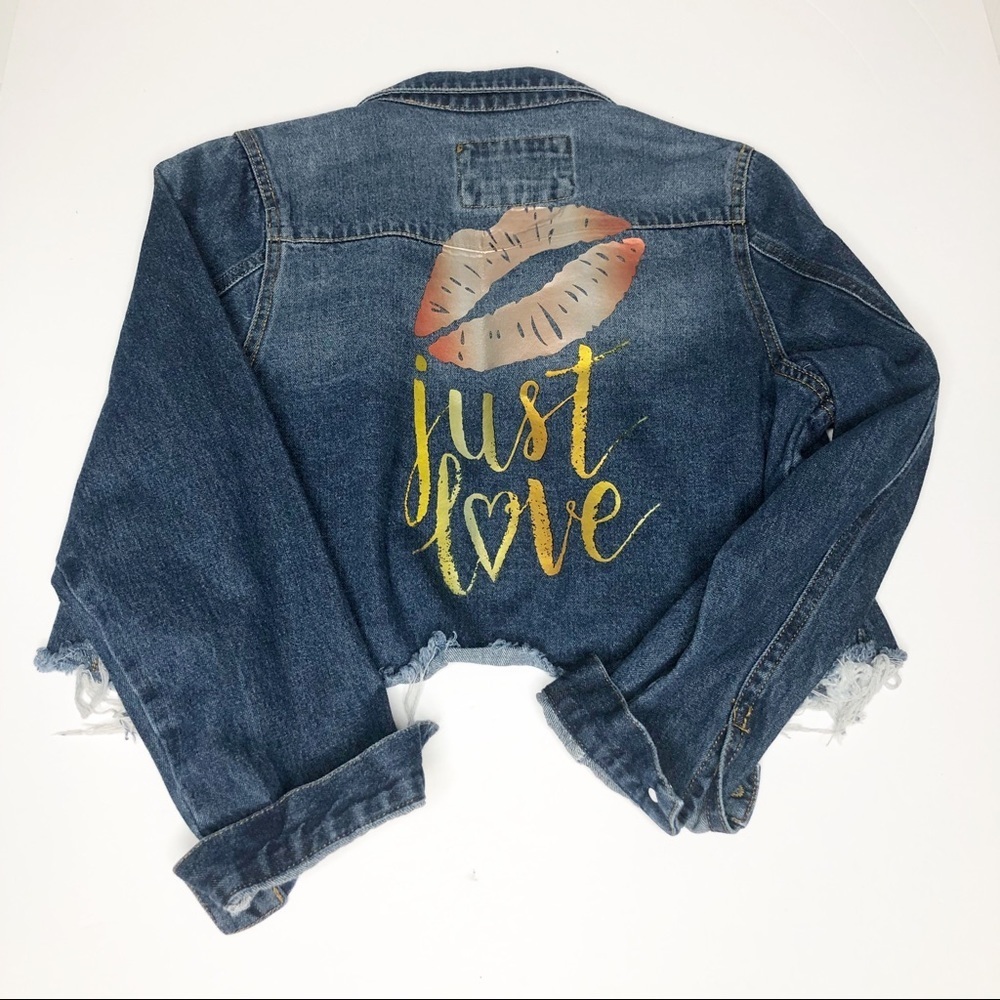 Custom Upcycled Denim Jacket- Just Love 👄
